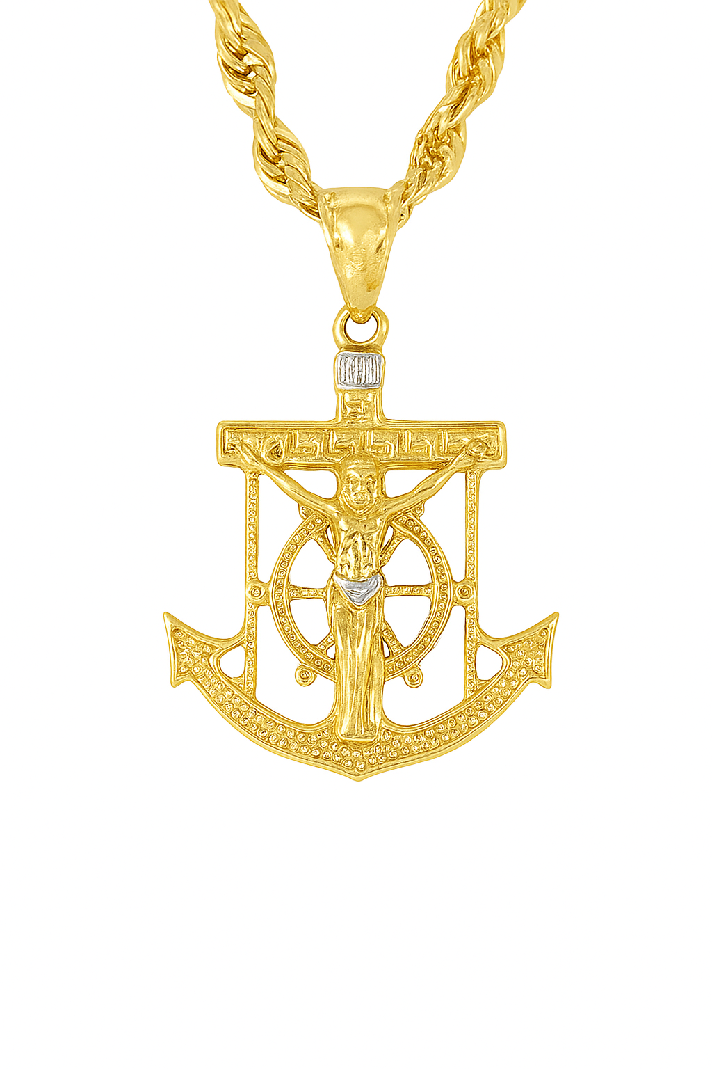 10K Yellow Gold Anchor Crucifix Pendant Necklace Set – Faith & Strength Design | Jewelry Palace