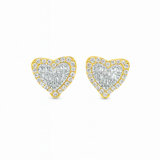 10K Yellow Gold 0.50 ctw Diamond Heart-Shaped Earrings | Baguette & Round Cut | Jewelry Palace