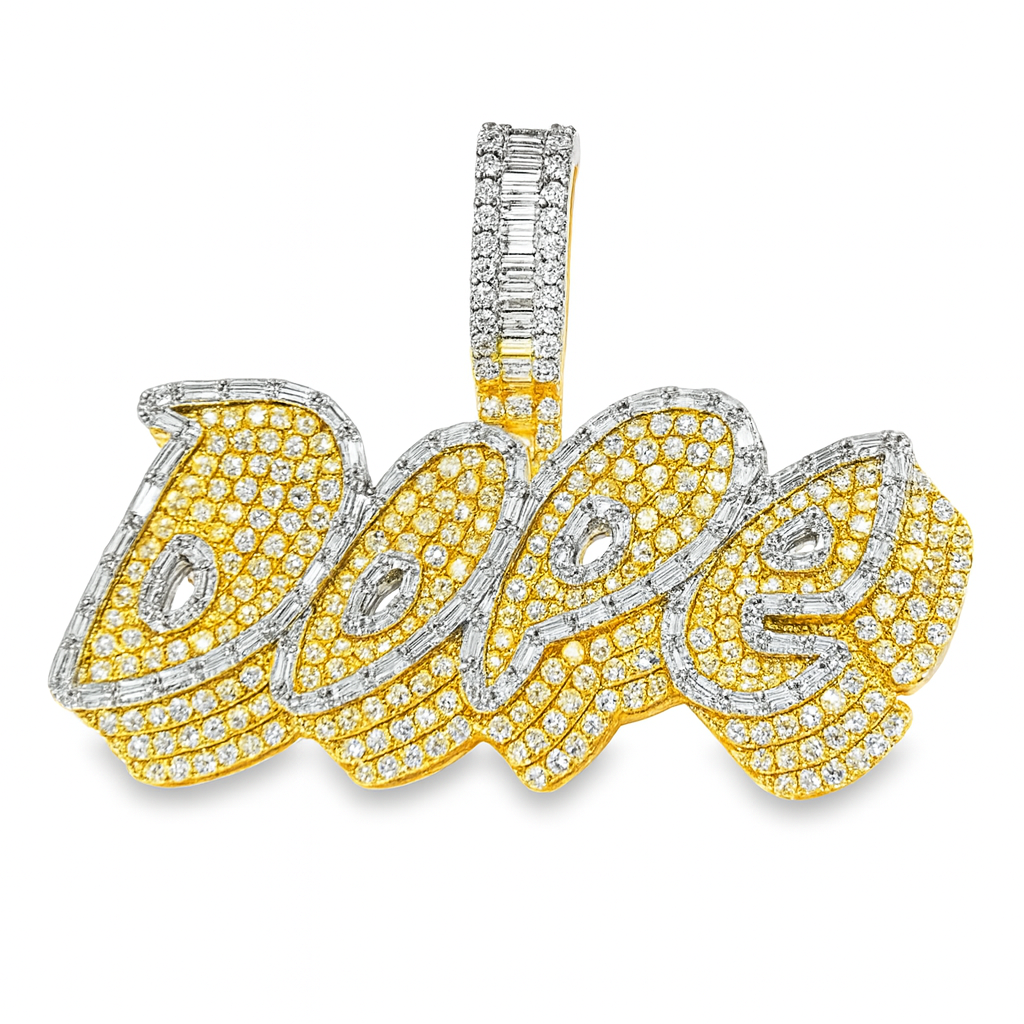 10K Yellow Gold 3D Handset Diamond Pendant 5.0 ctw | Baguette Border Iced Out Pendant for Men