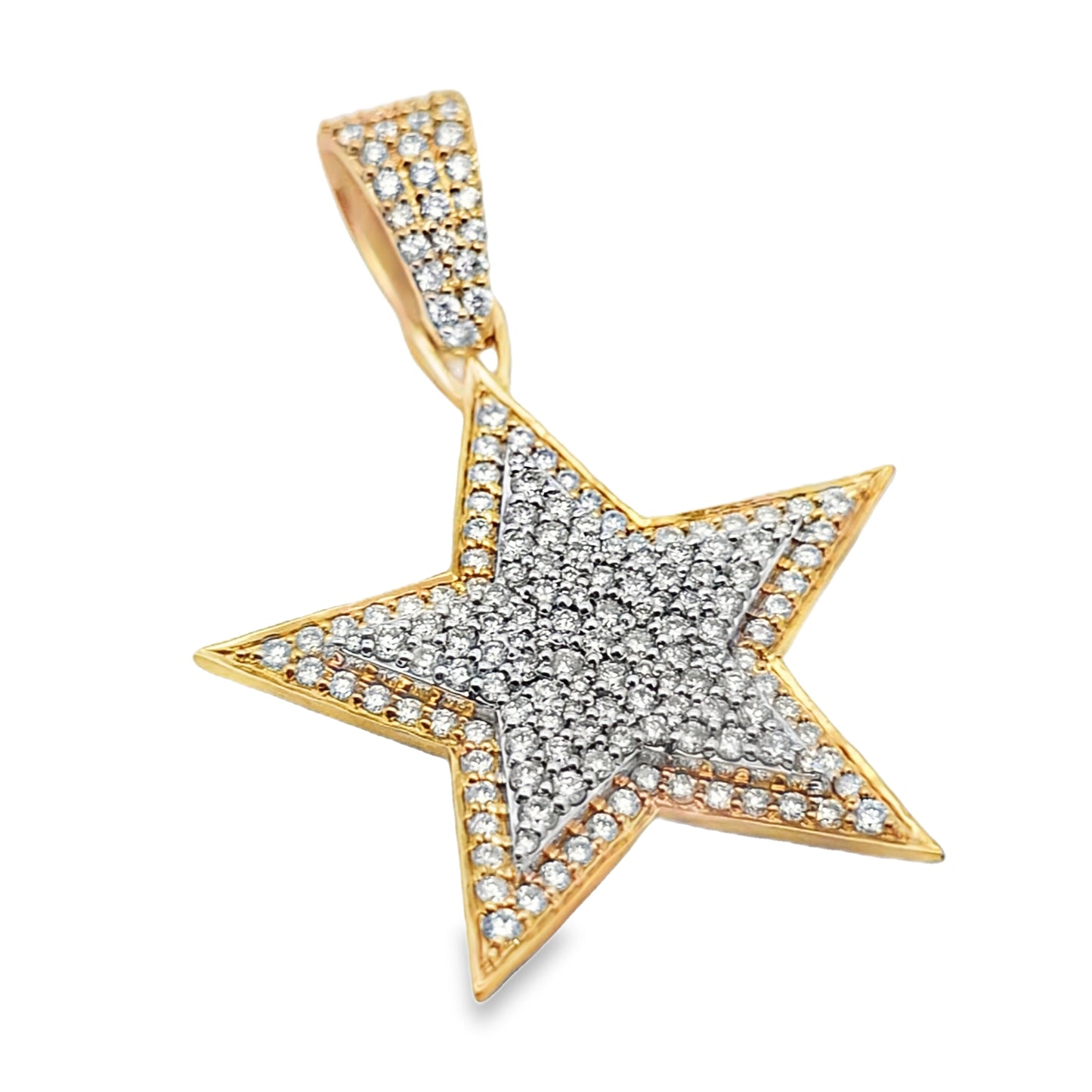 10K Two-Tone Gold 2.10 ctw Diamond Star Pendant | Iced-Out Five Point Star | Jewelry Palace