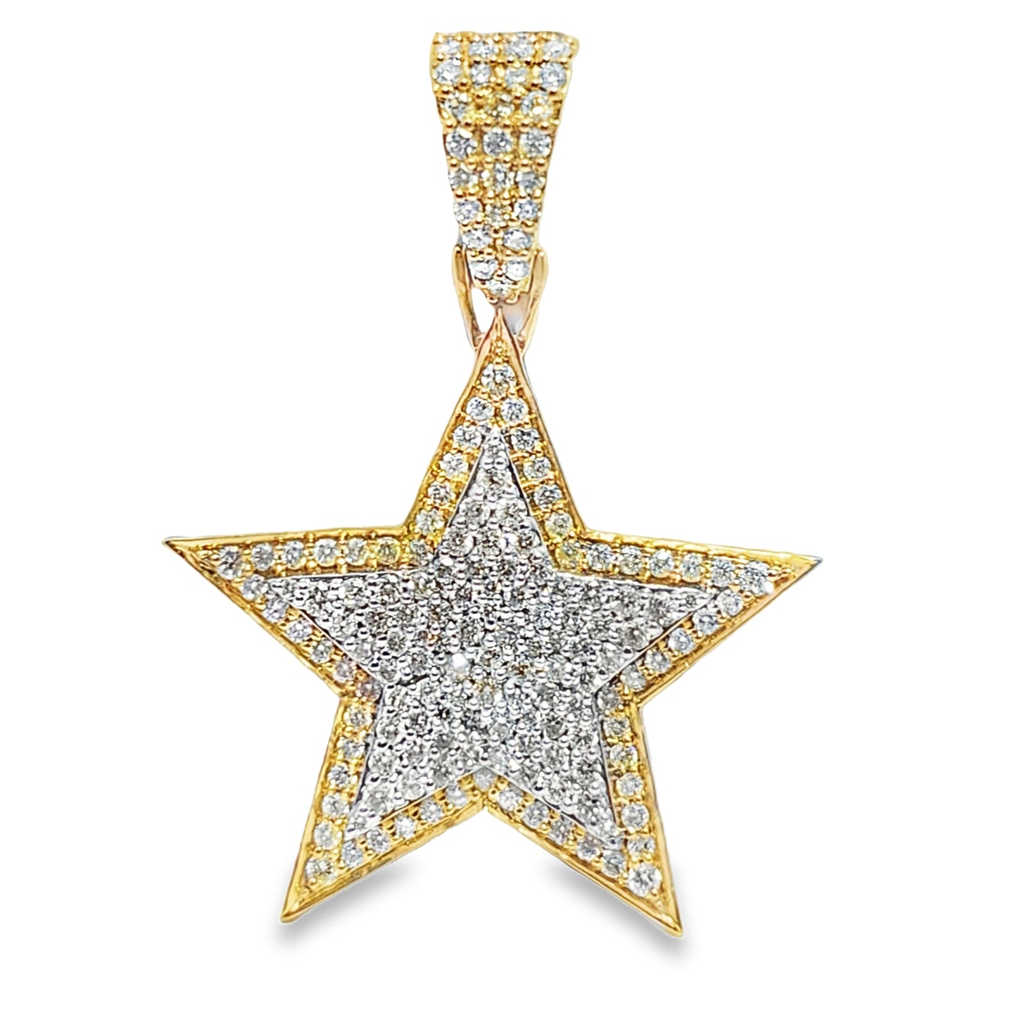 10K Two-Tone Gold 2.10 ctw Diamond Star Pendant | Iced-Out Five Point Star | Jewelry Palace