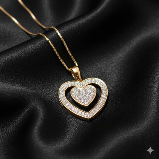 10K Yellow Gold Diamond Double Heart Pendant With Box Chain | 0.20 CTW
