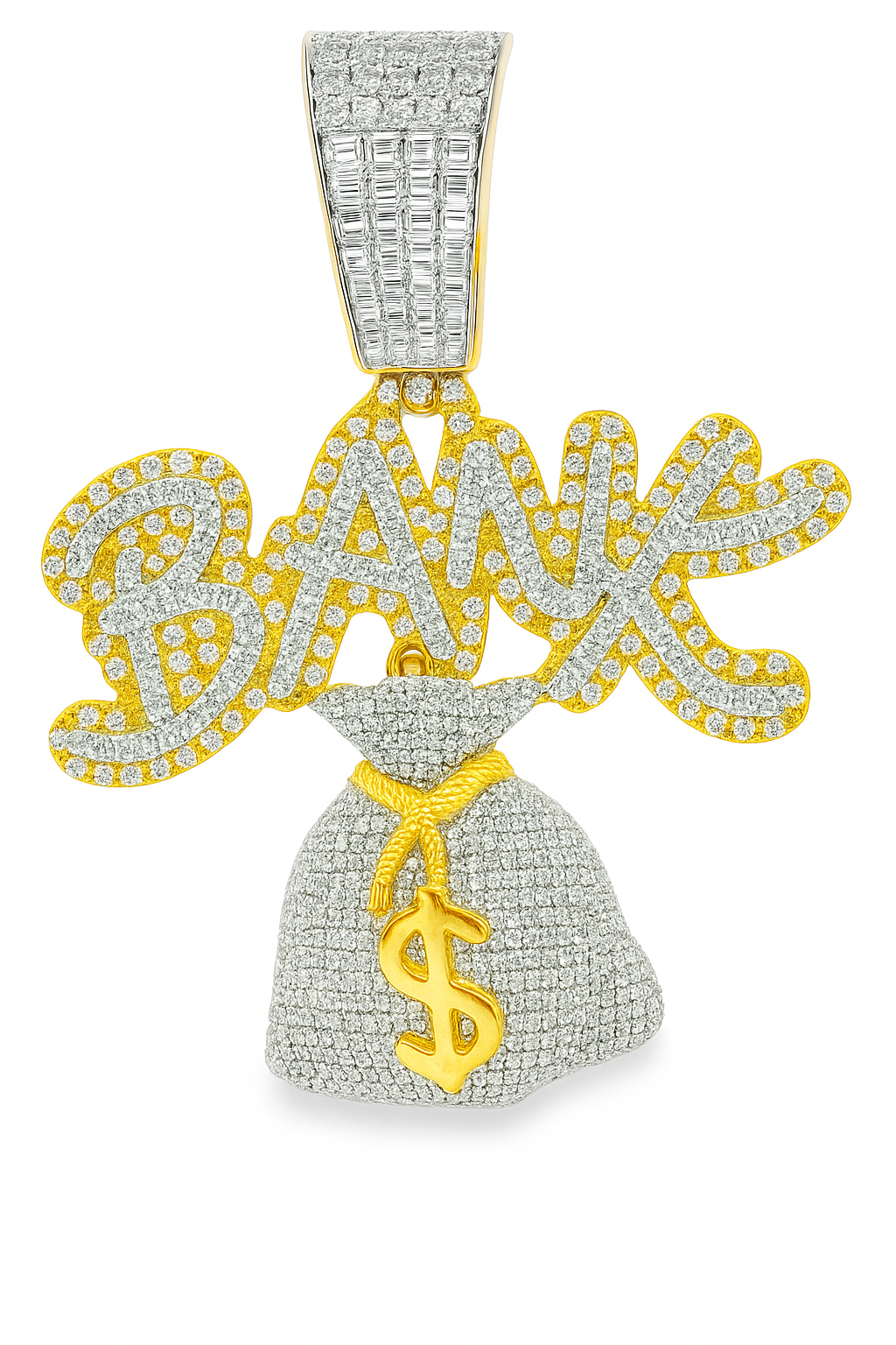 10K Yellow Gold Diamond "Bank Money" Pendant with Round Cut Diamonds 1 5/8 ctw