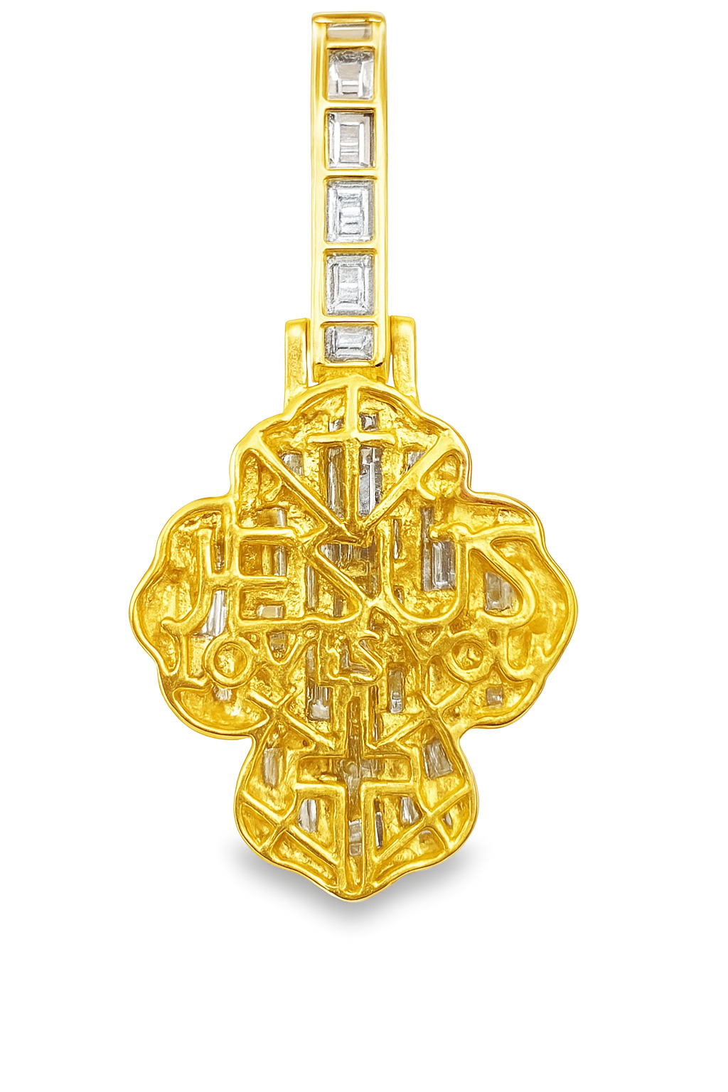 10K Yellow and White Gold Baguette Fancy Cross with 3.00 CTW Diamonds