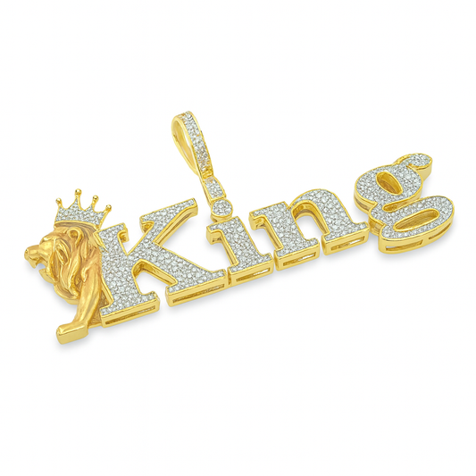 10K Yellow Gold Diamond “King” Pendant with Lion Crown 2.0 ctw