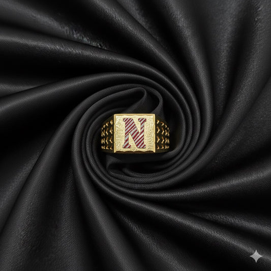 10K Mens Initial "N" Gold Ring