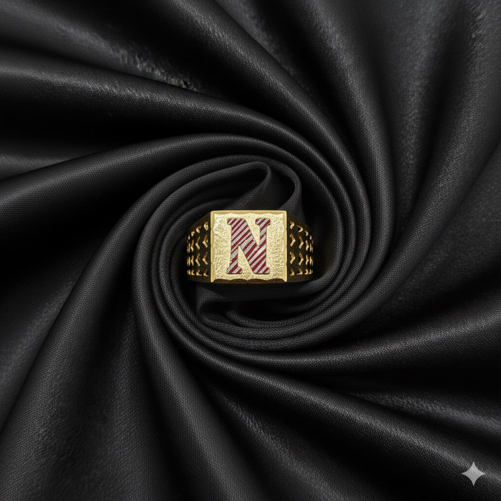 10K Mens Initial "N" Gold Ring