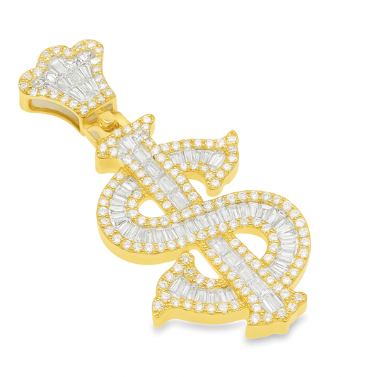 10K Yellow Gold Baguette Diamond "Dollar Sign" Pendant 1.65 ctw