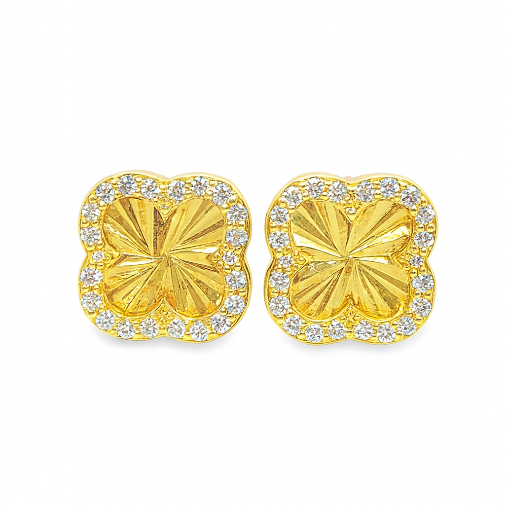 10K Yellow, Rose & White Gold Diamond Clover Stud Earrings 0.16 CTW | Jewelry Palace