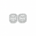 14K White Gold Emerald Cut Diamond Stud Earrings 0.25 ctw – Halo Design with Secure Screw Backs | Jewelry Palace Lithonia, GA