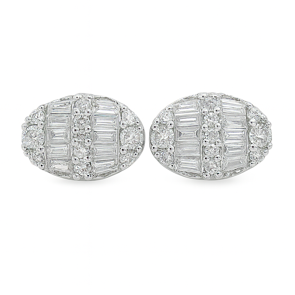 14K White Gold 0.38 ctw Diamond Oval Earrings | Baguette & Round Cut | Jewelry Palace