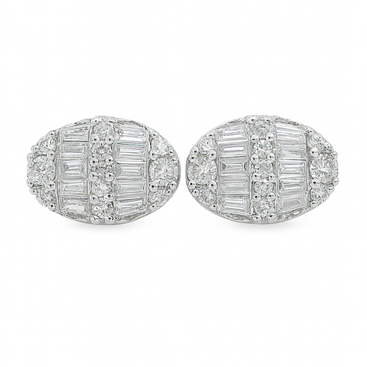 14K White Gold 0.38 ctw Diamond Oval Earrings | Baguette & Round Cut | Jewelry Palace