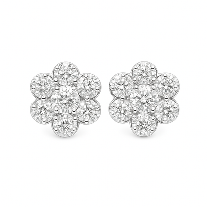 14K White Gold 0.80 ctw Diamond Flower Earrings | Cluster Studs | Jewelry Palace
