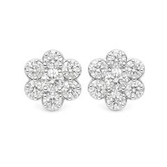 14K White Gold 0.80 ctw Diamond Flower Earrings | Cluster Studs | Jewelry Palace