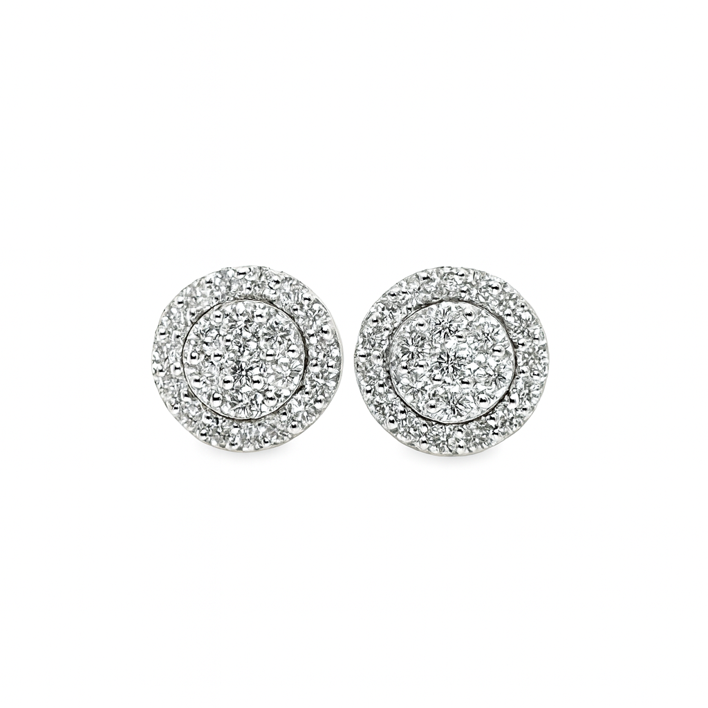 14K White Gold 0.88 ctw Diamond Round Earrings | Elegant Studs | Jewelry Palace
