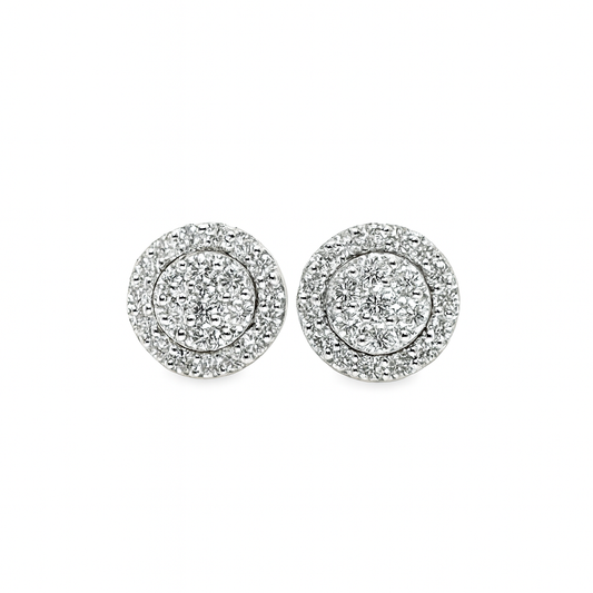 14K White Gold 0.88 ctw Diamond Round Earrings | Elegant Studs | Jewelry Palace