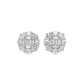 14K White Gold Baguette Center 4-Prong Diamond Round Earrings | Luxury Halo Studs | Jewelry Palace