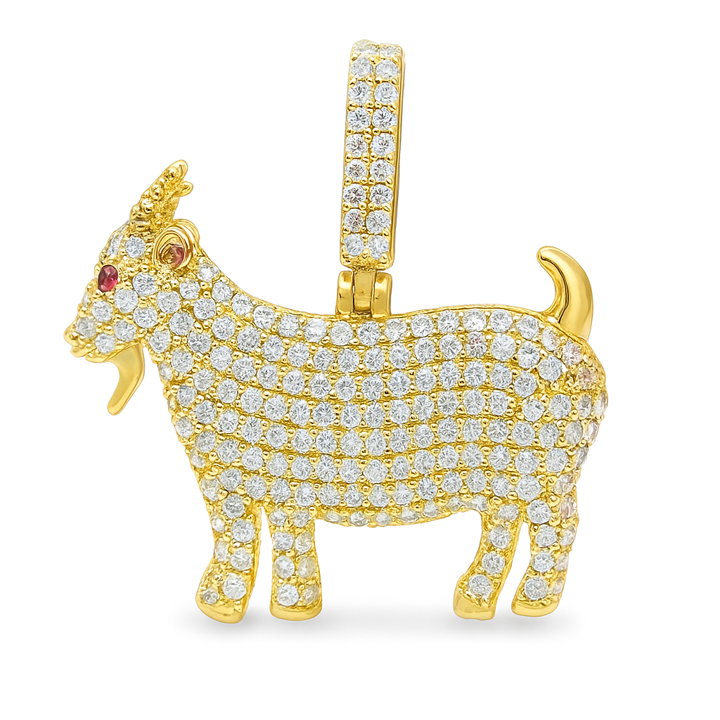 10K Yellow Gold Goat Pendant with Natural Diamonds 4.0 ctw