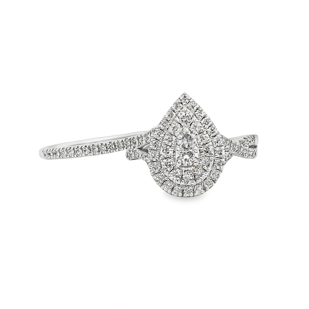 14K White Gold Diamond Engagement Ring 0.50 ctw | Pear Cut Halo Design – Jewelry Palace Lithonia GA