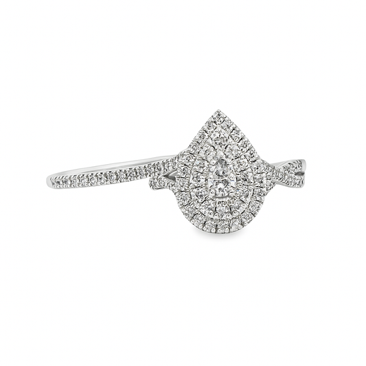 14K White Gold Diamond Engagement Ring 0.50 ctw | Pear Cut Halo Design – Jewelry Palace Lithonia GA