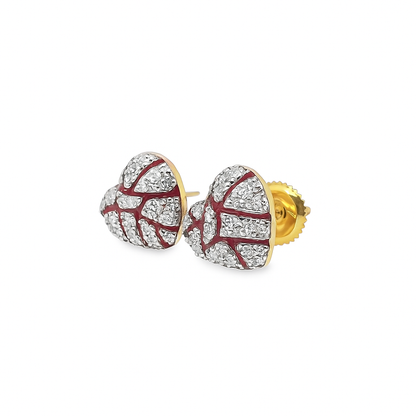 14K Yellow Gold 0.50 ctw Diamond Broken Heart Earrings | Red Enamel Design | Jewelry Palace