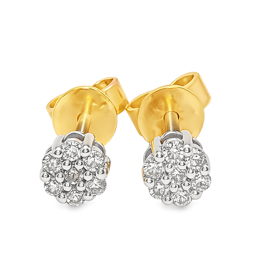 10K Yellow Gold Diamond Cluster Flower Stud Earrings | 0.20 CTW | Jewelry Palace