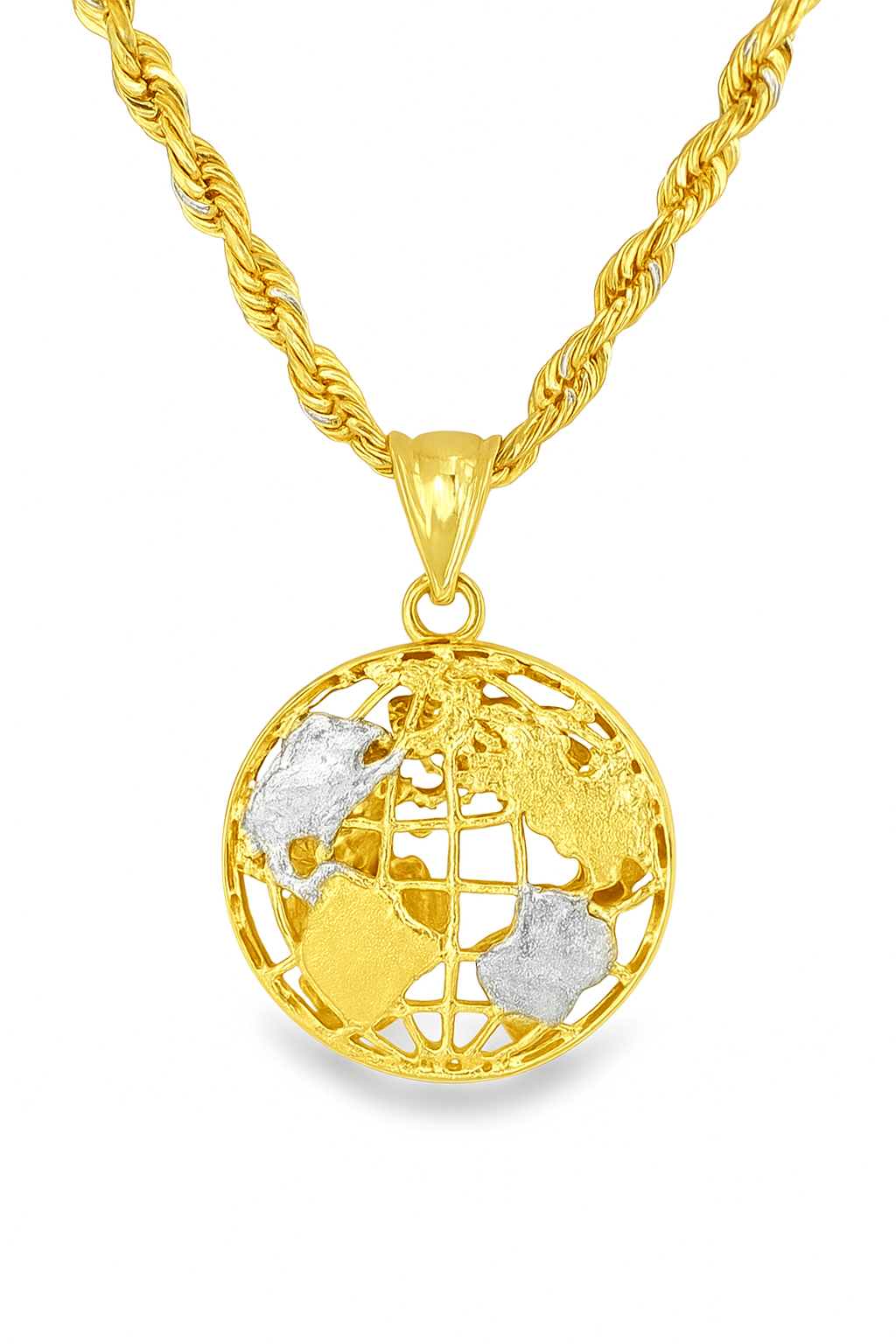 10K Yellow Gold World Map Globe Pendant Necklace Set – Travel & Adventure Symbol | Jewelry Palace