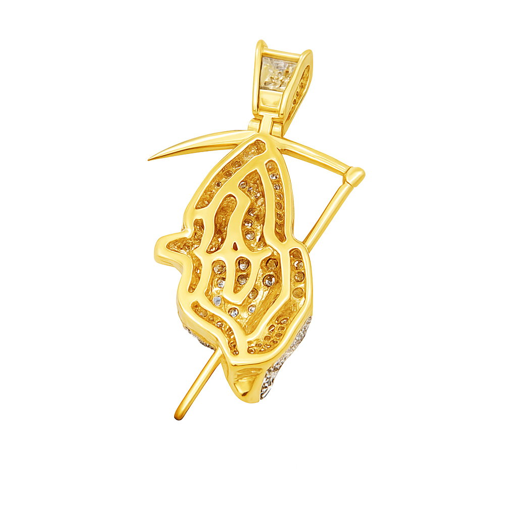 10K Yellow Gold Diamond Grim Reaper Pendant 0.75 ctw | Iced-Out Reaper Charm