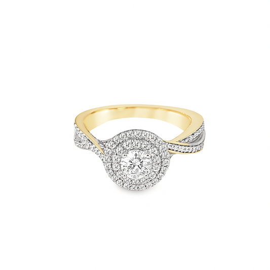 14K Yellow Gold Diamond Engagement Ring Round Solitaire Diamond With Spiral Band 0.50 ctw