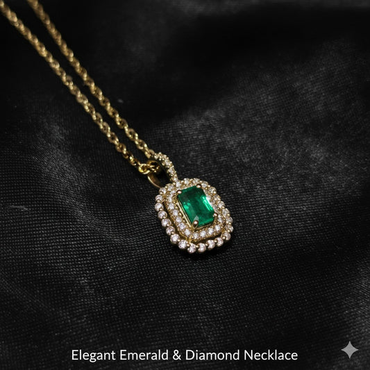 14K Yellow Gold Diamond Emerald Pendant Necklace for Women | 1/3 CTW