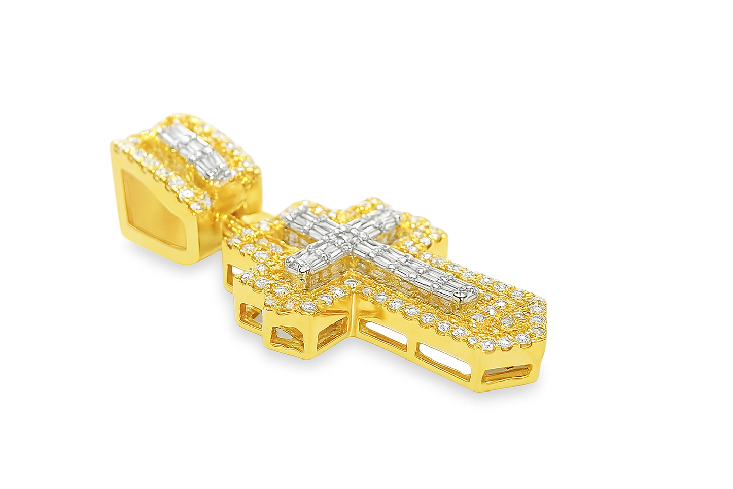 10K Yellow Gold Diamond Baguette Cross Pendant 1.10 ctw