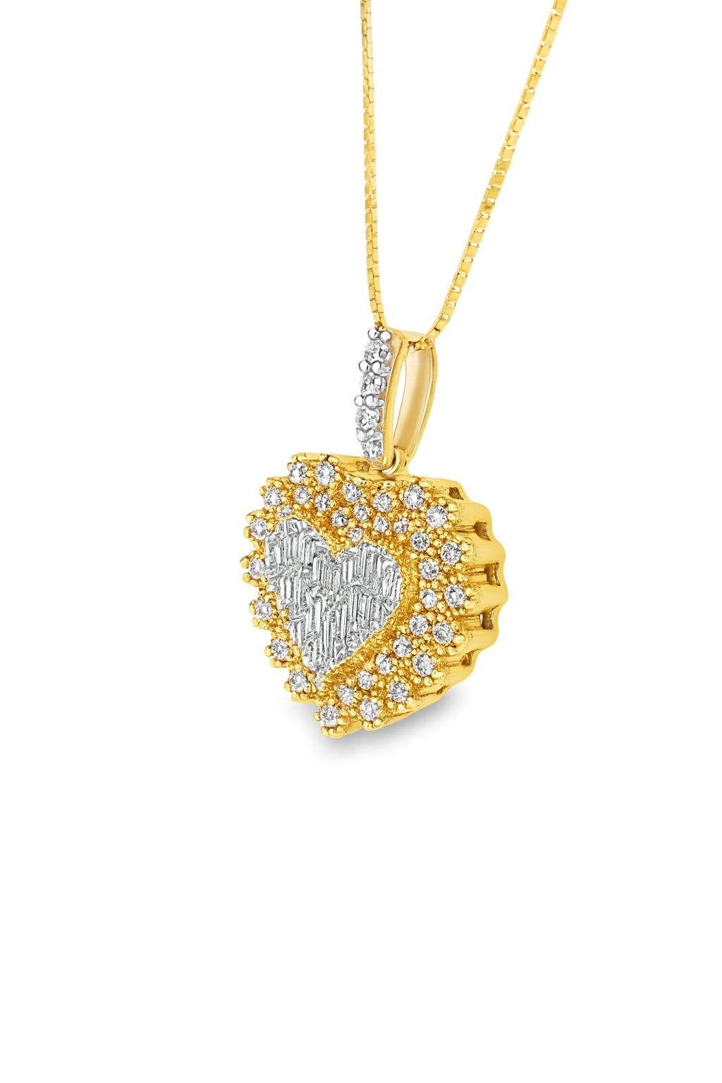 10K Yellow Gold Diamond Heart Necklace Cluster Halo Pendant 0.57 CTW