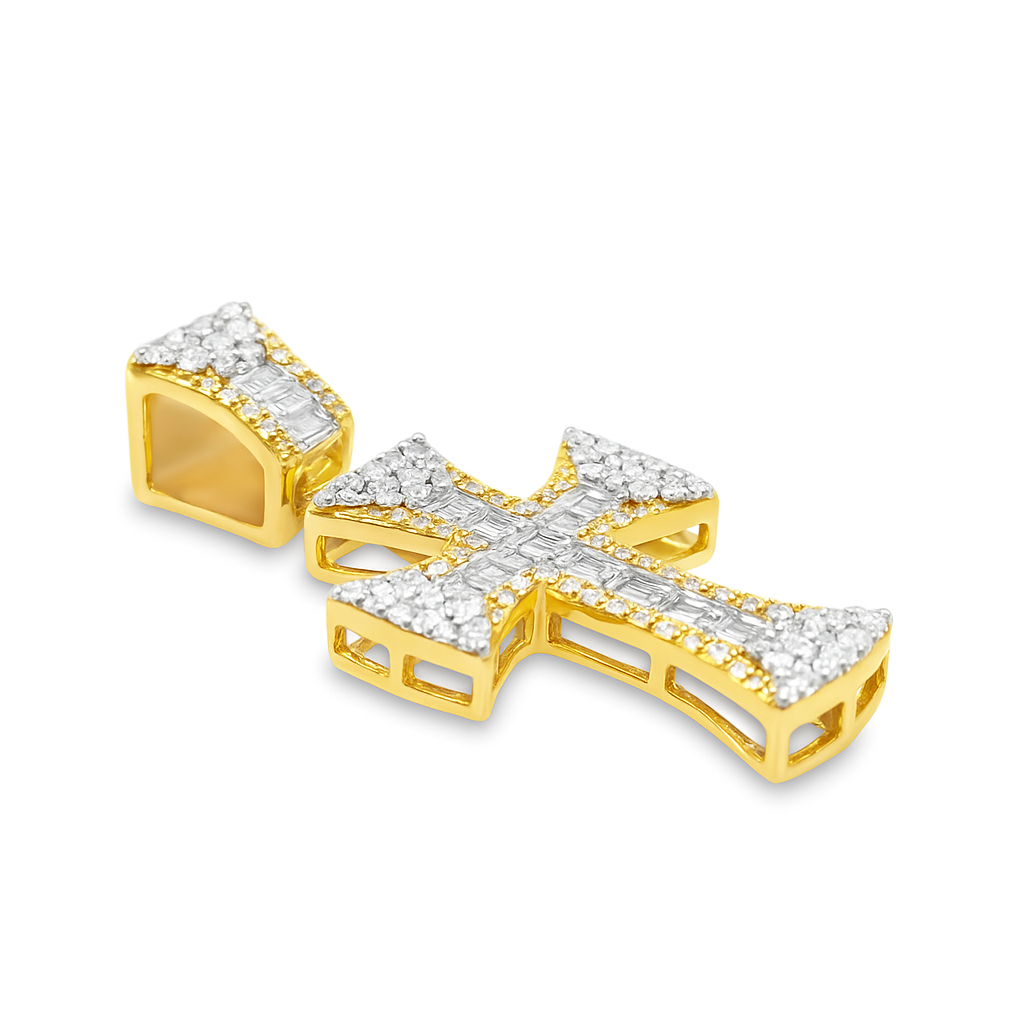 10K Yellow Gold Diamond Baguette Cross Pendant 0.73 ctw