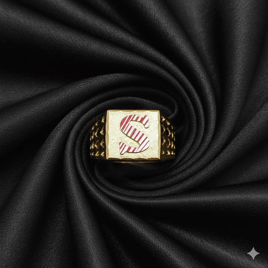 10K Mens Initial "S" Gold RIng