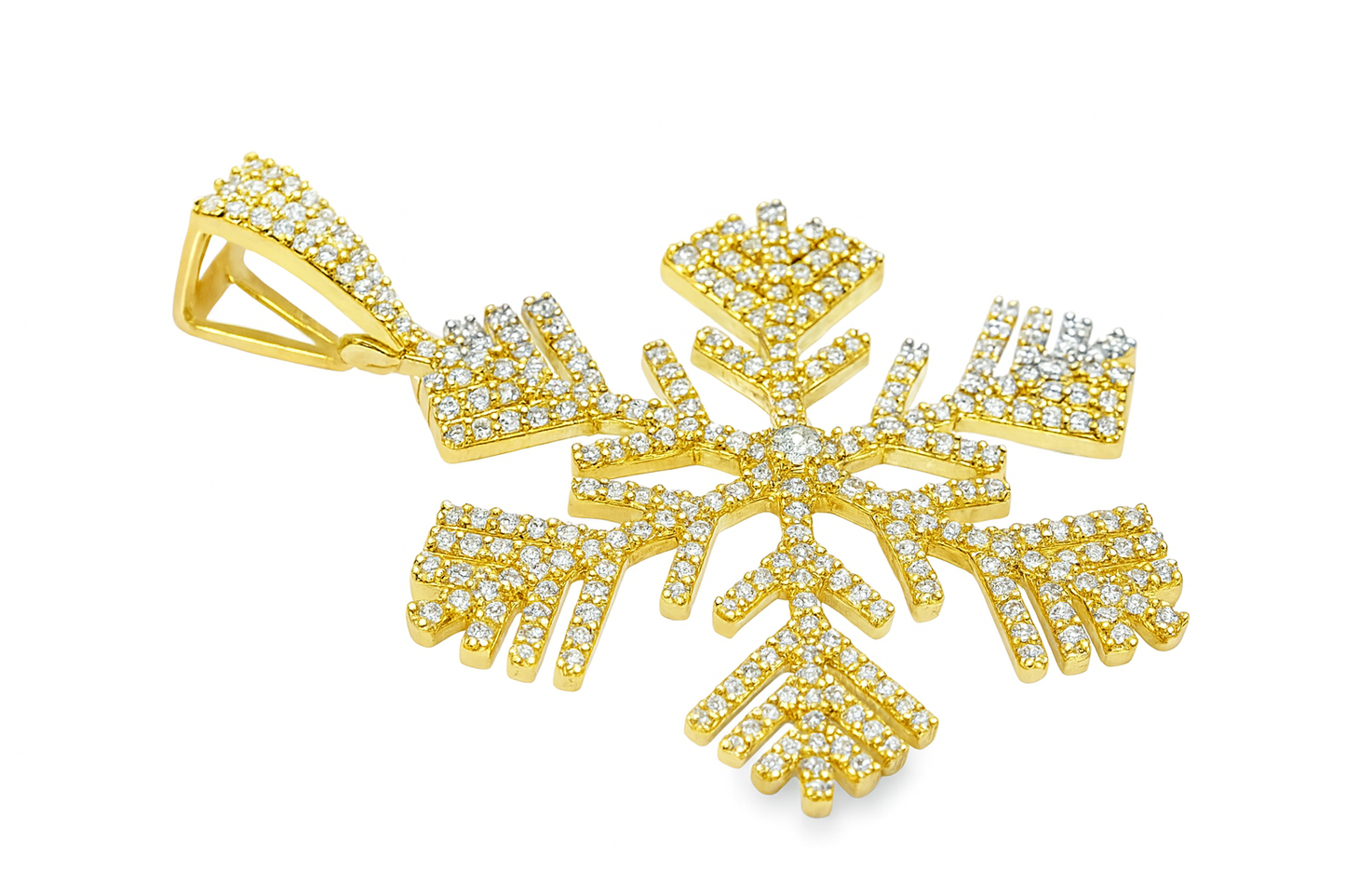 10K Yellow Gold Diamond Snowflake Pendant 3.00 ctw | Iced Out Winter Pendant – Jewelry Palace