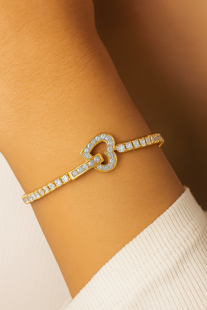 14K Yellow Gold Women’s Diamond Tennis Bracelet 3.00 ctw – Elegant Heart Clasp Design | Jewelry Palace