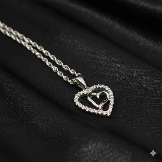 10K White Gold Diamond Heart Pendant Necklace for Women | 0.10 CTW