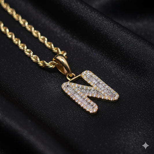 10K Yellow Gold Diamond "N" Initial Pendant With Rope Chain | 1/3 CTW