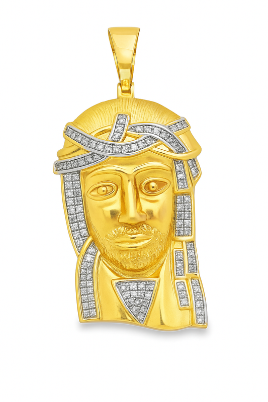 10K Yellow Gold Diamond Jesus Pendant 0.50 ctw | Round Cut Diamond Accent Religious Charm