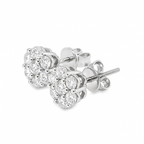 10K White Gold 0.88 ctw Diamond Flower Earrings | Halo Cluster Studs | Jewelry Palace