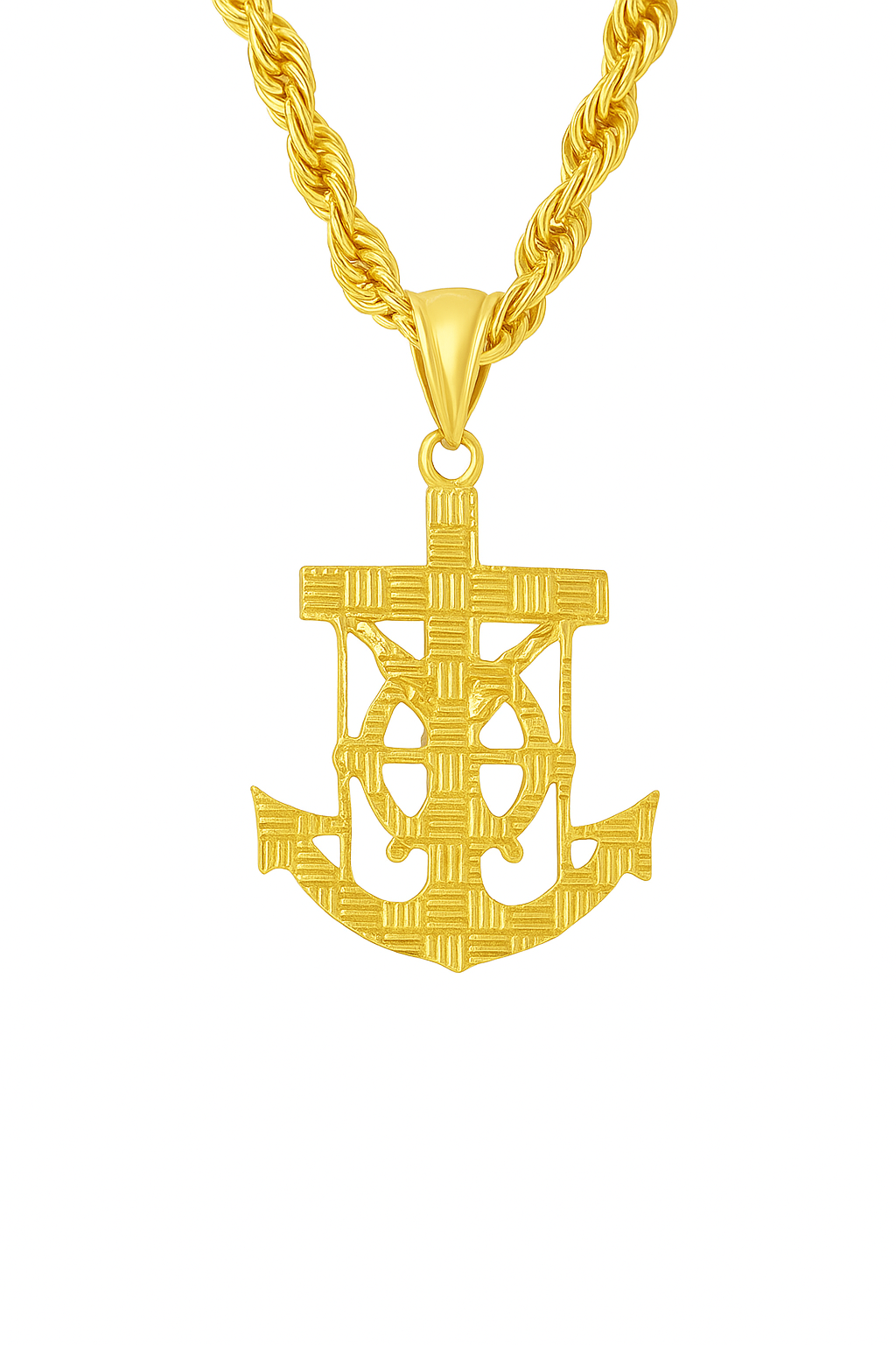 10K Yellow Gold Anchor Crucifix Pendant Necklace Set – Faith & Strength Design | Jewelry Palace