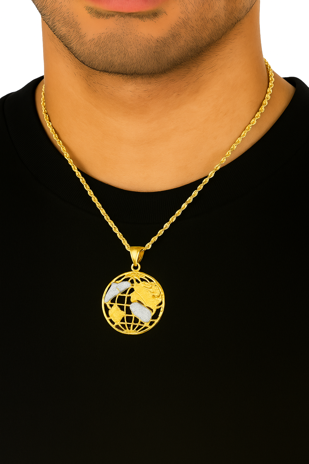10K Yellow Gold World Map Globe Pendant Necklace Set – Travel & Adventure Symbol | Jewelry Palace