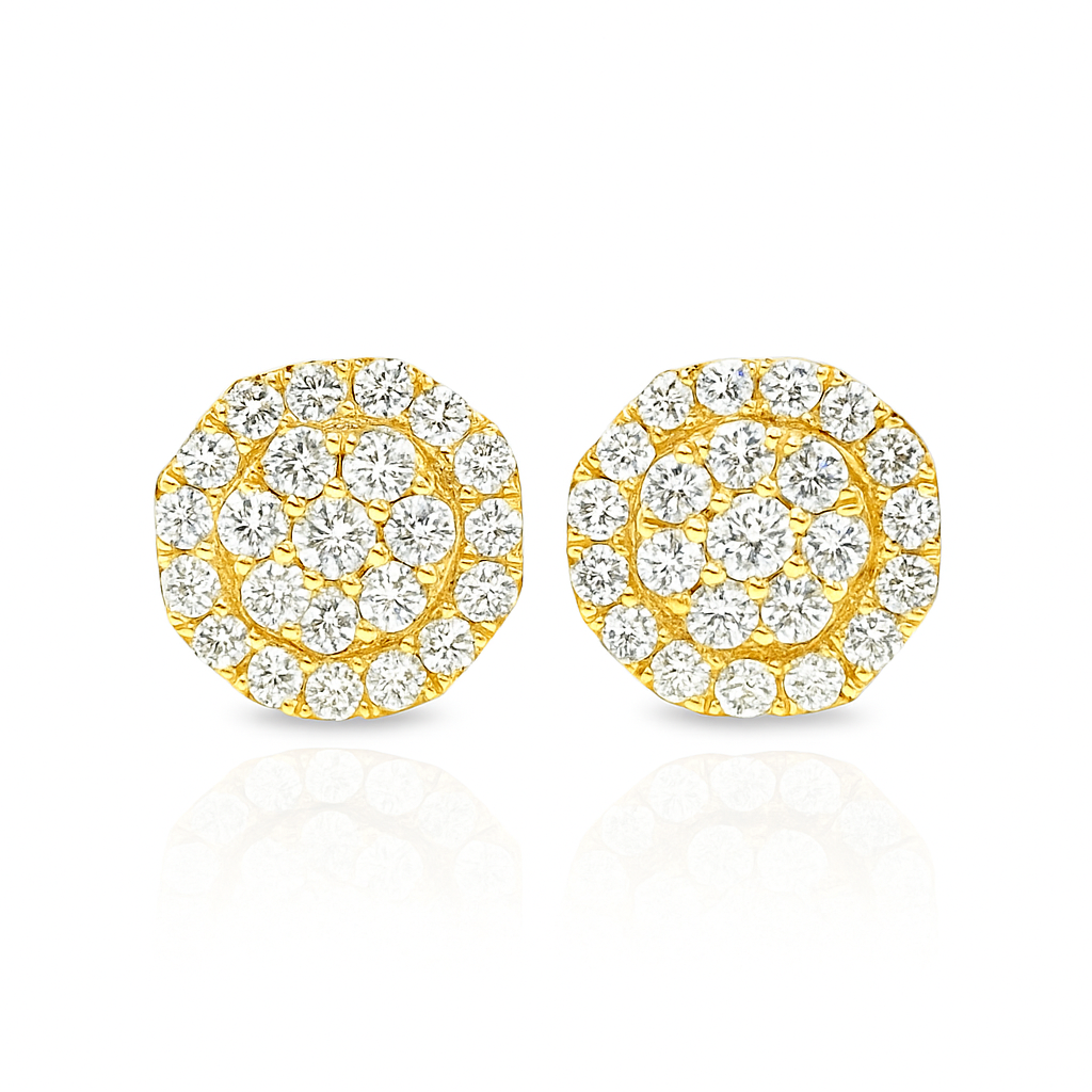 10K Yellow & White Gold 0.49 ctw Diamond Halo Cluster Stud Earrings | Dual-Tone Round Design | Jewelry Palace