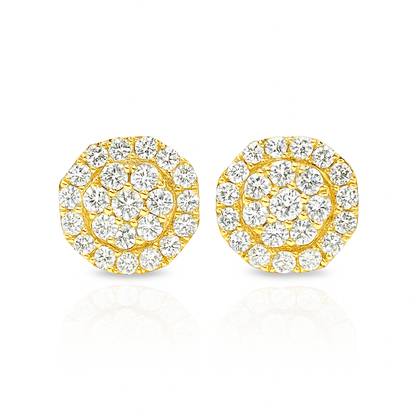 10K Yellow & White Gold 0.49 ctw Diamond Halo Cluster Stud Earrings | Dual-Tone Round Design | Jewelry Palace