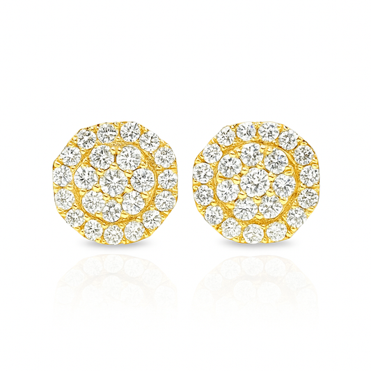 10K Yellow & White Gold 0.49 ctw Diamond Halo Cluster Stud Earrings | Dual-Tone Round Design | Jewelry Palace