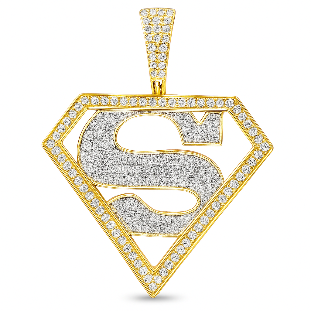 10K Yellow Gold 0.74 ctw Diamond Superhero Pendant | Iced-Out Hero Emblem | Jewelry Palace