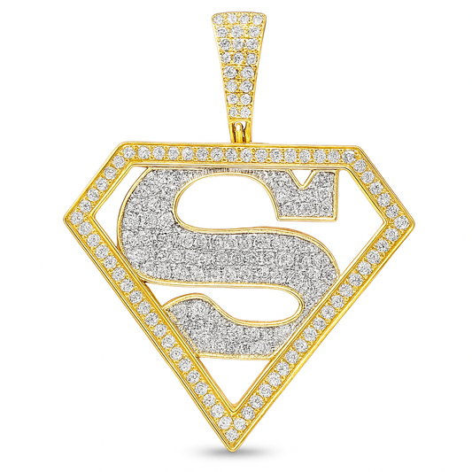 10K Yellow Gold 0.74 ctw Diamond Superhero Pendant | Iced-Out Hero Emblem | Jewelry Palace