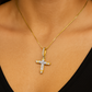 10K Yellow Gold Diamond Cross Pendant Necklace Baguette & Round Diamonds 0.35 CTW