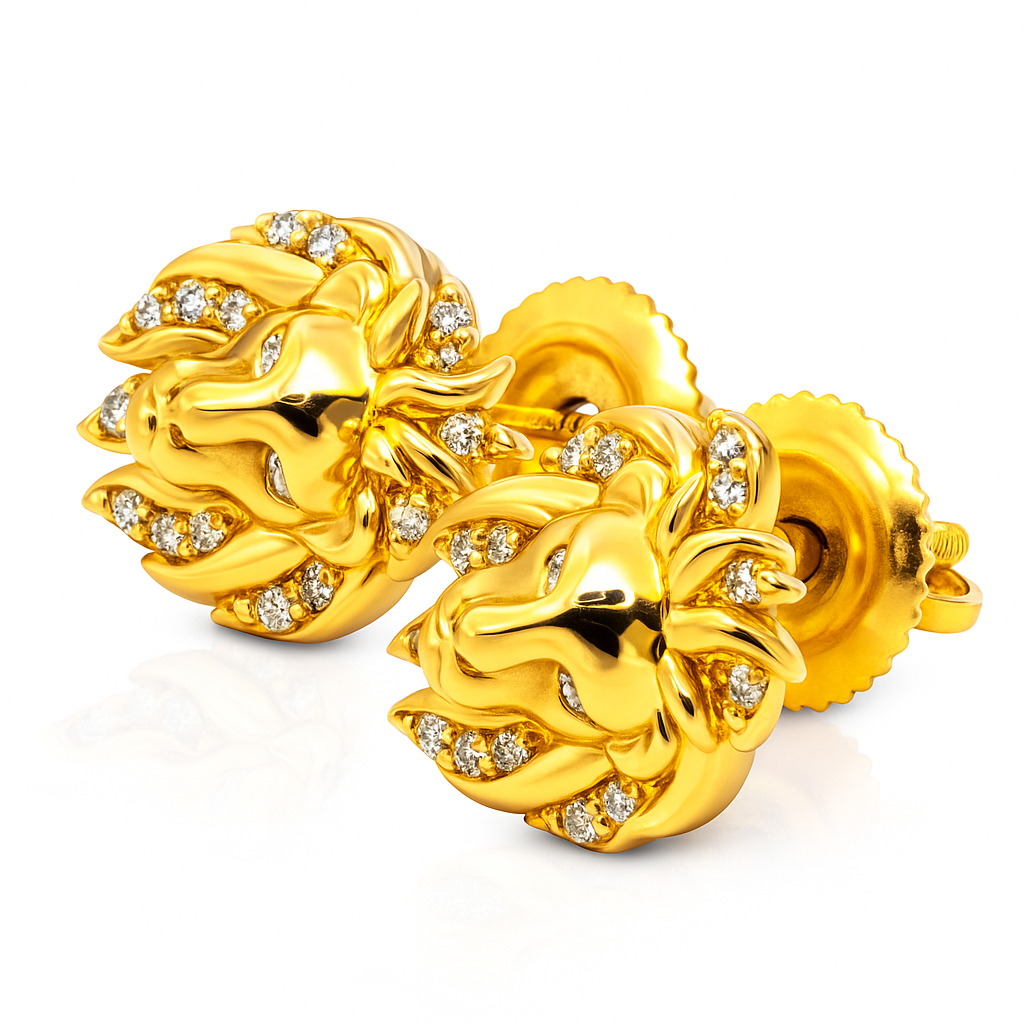 10K Yellow Gold Diamond Lion Head Stud Earrings | 1/12 CTW | Jewelry Palace