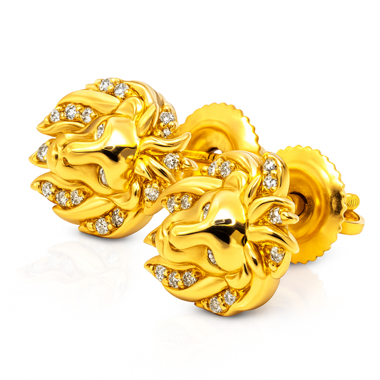 10K Yellow Gold Diamond Lion Head Stud Earrings | 1/12 CTW | Jewelry Palace
